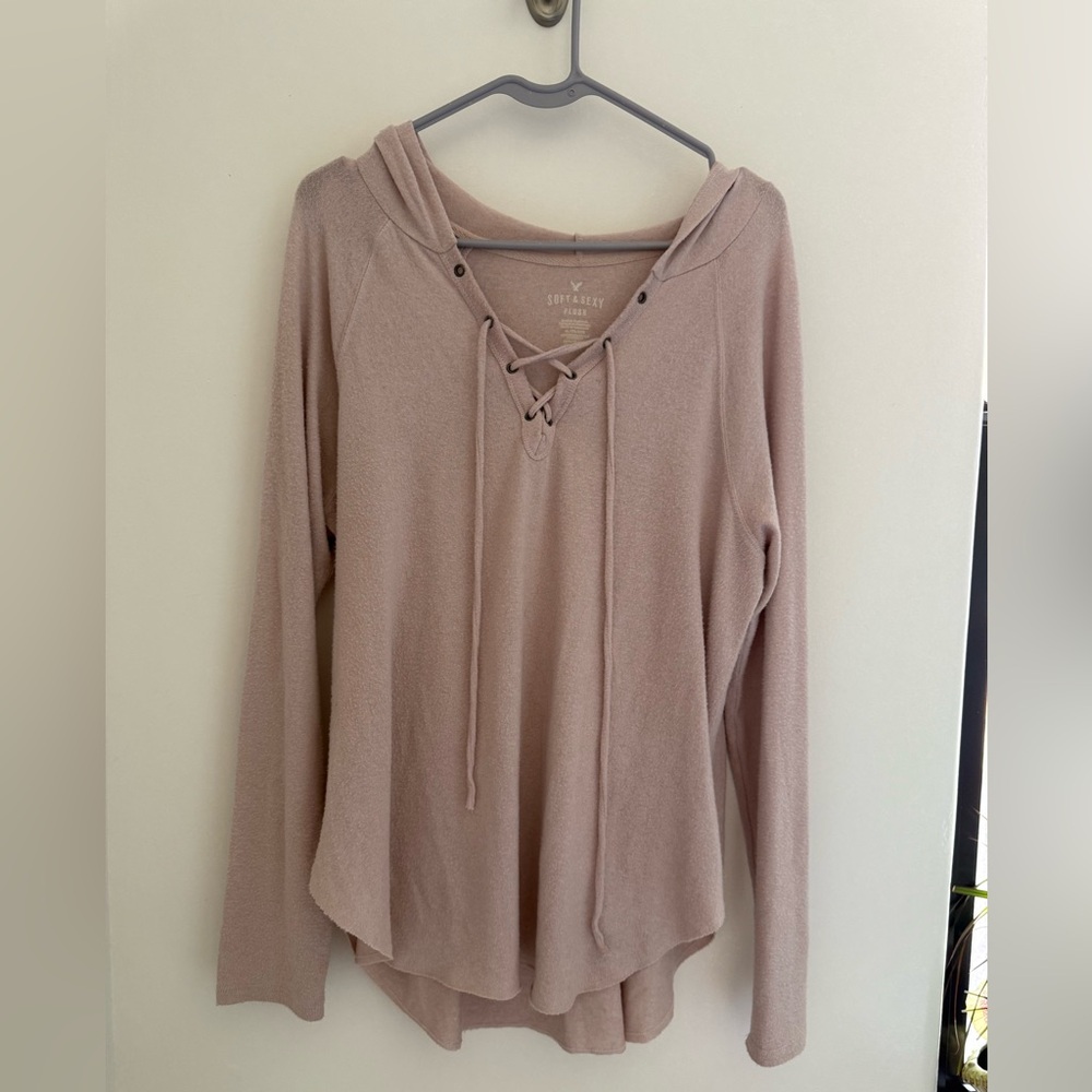 American eagle outfitters Lace-Up Hoodie - Soft Pink